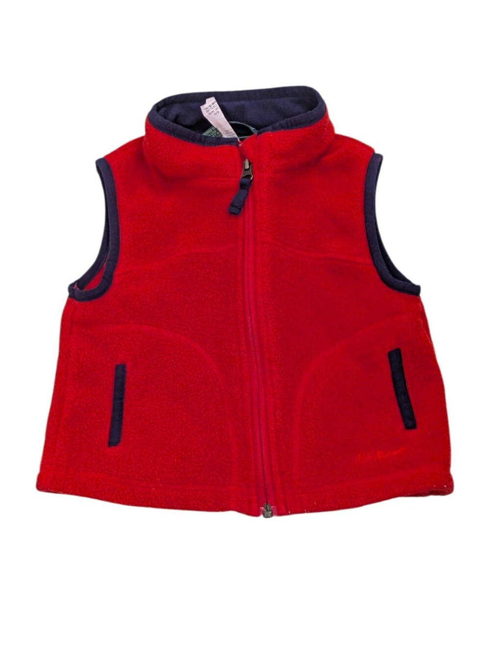 LLBean Kids Red Fleece Vest Navy Trim Zip Up Vintage Outdoors Fall Winter 2T